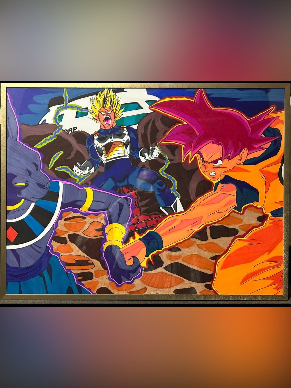 Dragon Ball Z Inspired Home Art Print - Orange & Purple Action Scene